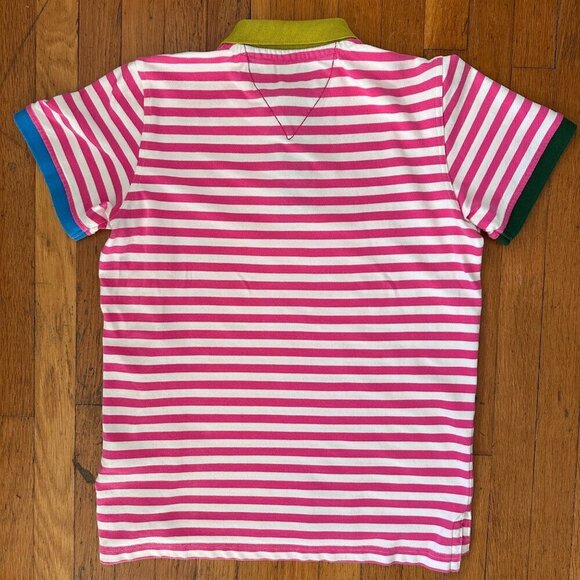 FRADI Men's Pink Striped S/S Polo Shirt Colorful Vibrant 90's Y2K, Size S - Picture 3 of 6